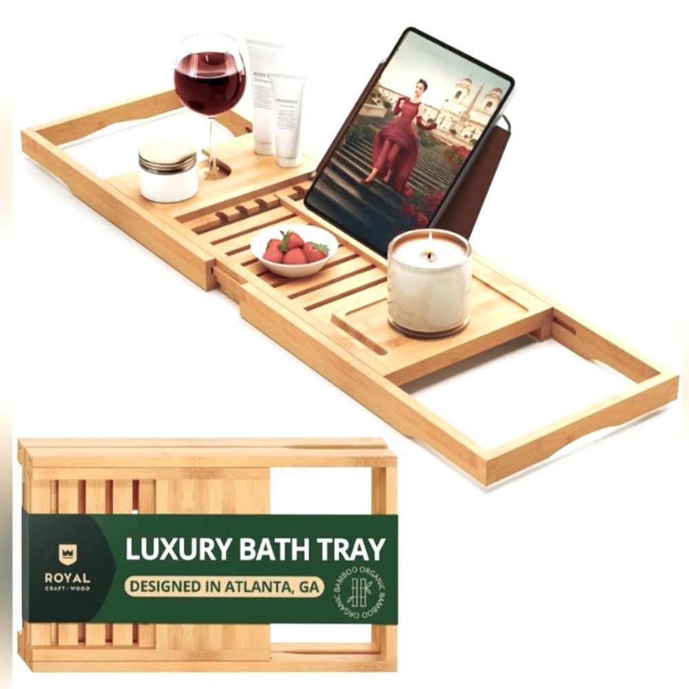 Foldable Extendable Wooden Bathtub Tray